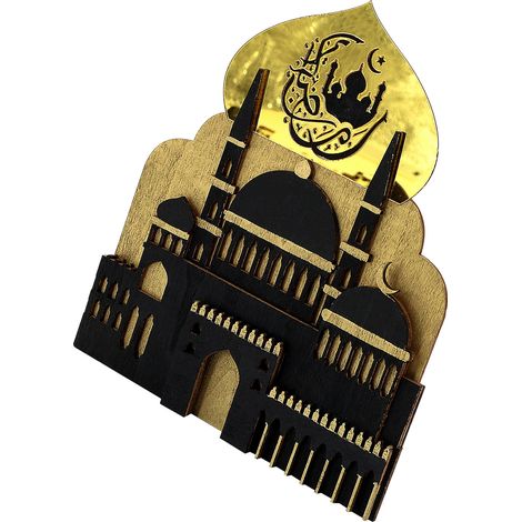 Lampe LED Ramadan Mubarak en forme de lune, bois de buis sculpté 3D, décoration musulmane noire, taille idéale, boîte lumineuse élégante. (1/5)
