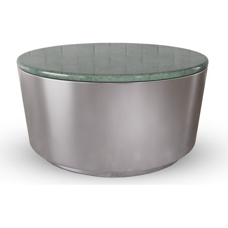 Mesa de centro Norsica 1084, Plata + Mármol verde, 42x0x0cm, Diámetro: 80, Mármol, Redonda