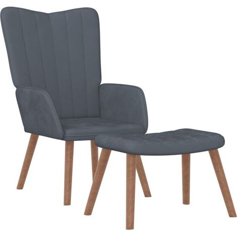 Fauteuil lounge avec repose-pieds, revêtement en velours gris foncé. (1/5)