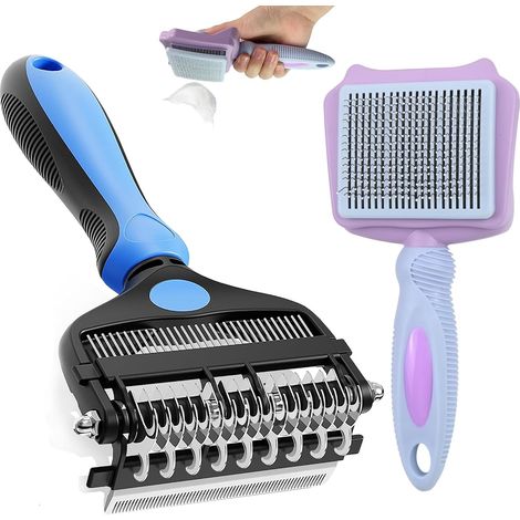 2 Packs Pro Dog Brushes, 3 in 1 Self Cleaning Bristle Brush (1/5)
