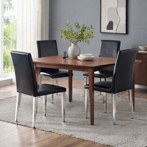 Chaises salle manger lot de 4 PU noir métal argenté OKMYHOME (1/5)