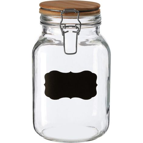 Premier Housewares Medium Glass Storage Jar With Pine Wood Lid Transparent Jars For Kitchen Storage Coffee Tea Sugar Black Chalkboard On Front 12 x 12 x 21 (1/4)