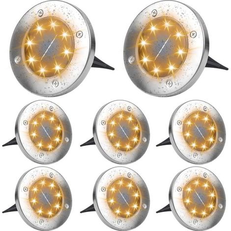 Lampes solaires d'extérieur, blanc chaud, 3500 K, lot de 8, étanches, spots encastrés pour allées, jardin, terrasse, cour, pelouse (1/5)