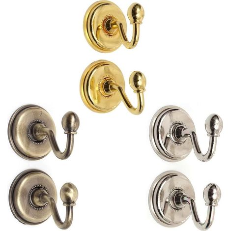 Lot de 6 crochets de rideaux avec vis - En alliage vintage - Crochets muraux décoratifs - Embrasses de rideaux (doré+bronze+argent) (1/5)