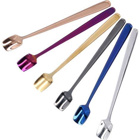 Ensemble de 6 cuillères à dessert en acier inoxydable 304, avec manche long et épais (15 cm), idéales pour mélanger desserts et crèmes glacées. (1/5)
