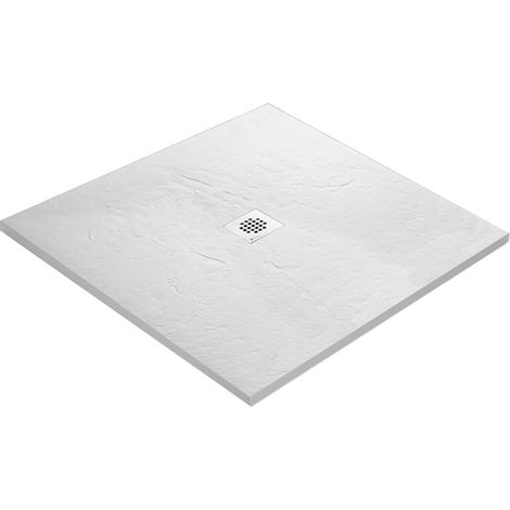 U-Tile – Receveur de douche résine 120 x 120 cm imitation ardoise – Ultra plat – Grille carrée inox 11,5 cm – Antidérapant classe C – Siphon 360° (1/5)