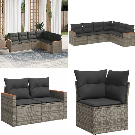 6-tlg. Garten-Sofagarnitur mit Kissen Grau Poly Rattan - Gartensofas - Outdoor Möbeln - Lounge Set - Rattan Gartenmöbel - Gartenlounge - Home & Living (1/5)