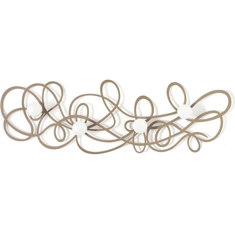 Appendiabiti da parete Doodle 77x25 cm in ferro beige con pomelli - Design moderno a linee intrecciate - Fissaggio a muro - Made in Italy