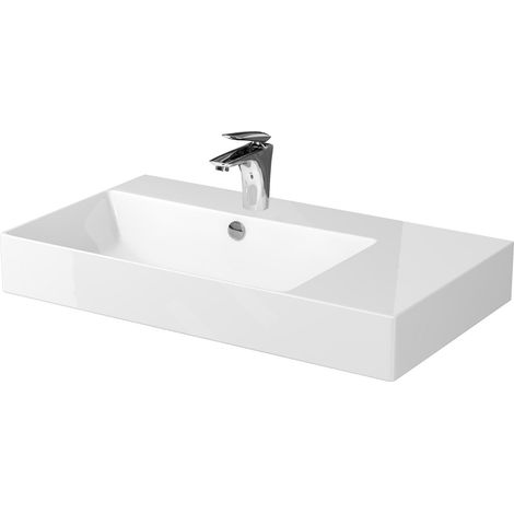 Cersanit Inverto - Lavabo 81x46 cm, avec trop-plein, trou pour robinetterie, blanc K671-006 (1/4)