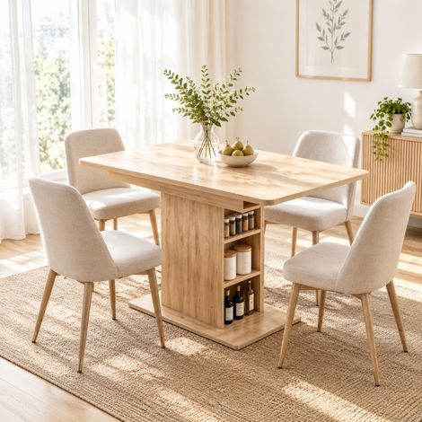 Mesa extensible rectangular 110-130 cm para 4 a 6 personas, MDF, efecto madera natural OKMYHOME (1/5)