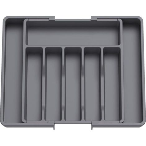 Bardusch-Range-couverts extensible tiroir, réglable plastique – cuillères/fourchettes – gris foncé. (1/5)