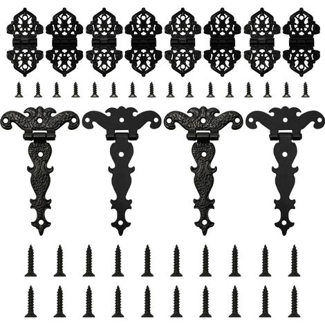 12 pièces Charnières Antiques, Charnière Rétro en T, Charnières Pliantes Vintage en Alliage de Zinc Pour Meubles en Bois, Bibliothèques, Avec Vis de Montage (Noir) (1/5)