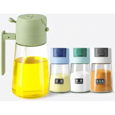TrAdE Shop Traesio - Set Dispenser Dosatore 2 In 1 Oliera Spruzzatore Olio Con 3 Contenitori Condimenti Cucina - (1/5)