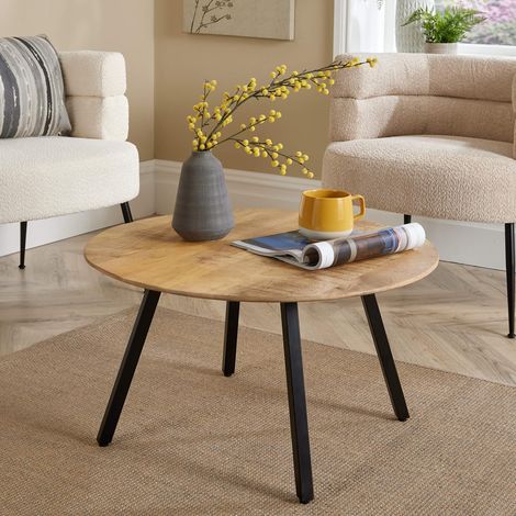 Coffee Table Natural Mango Wooden Top Home Living Furniture Pencil Iron Legs (1/5)