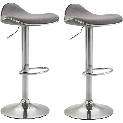 Set di 2 sgabelli bar in tessuto grigio, gambe girevoli in metallo cromato e altezza regolabile 100000821