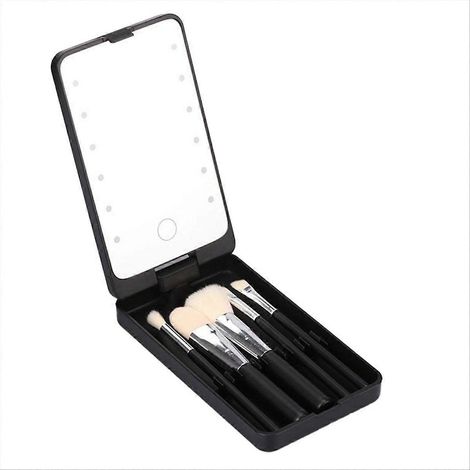 Miroir de maquillage tactile LED, boîtier de rangement pour une seule face, noir (1/5)