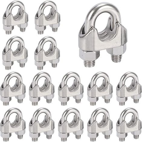 16 Pièces Serre Cable Acier M6,Serre Cable Inox 304 U Boulon Clip de Câble Métalliques,Pour Câble Métallique en Acier de 6 mm,Corde (1/5)