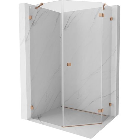 Mexen Lunar cabina de ducha pentagonal abatible derecha 80 x 90 cm, transparente, cobre cepillado - 831-080P-090L-65-00-P (1/5)