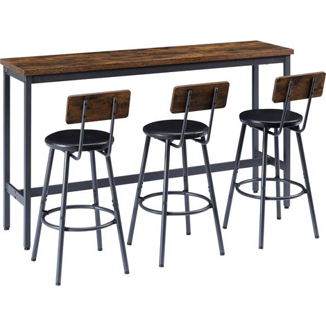 Set table de bar industrielle avec 3 tabourets rembourrés en PU, table 160x40 cm, coloris brun rustique et noir (1/5)