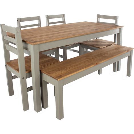Linea 1500 mm Large Rectangular Dining Table with 4 Corona Dining Chairs - Antique Waxed Pine/Grey - Flat Packed