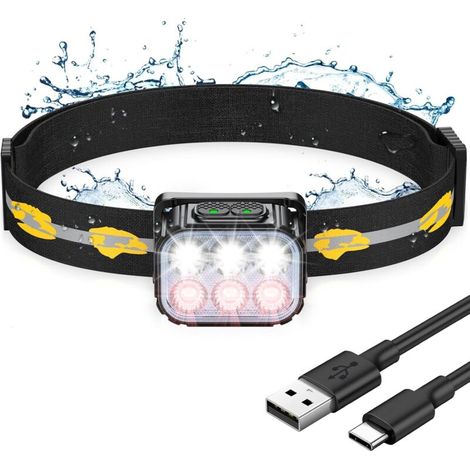 Lampe Frontale LED Ultra Puissante, Rechargeable Lampe Frontale Étanche avec Lumière Rouge, 6 Modes d'Éclairage & 36H d'Autonomie, 350LM Torche Frontale Léger pour Camping/Pêche/Cyclisme/Course [Class (1/4)