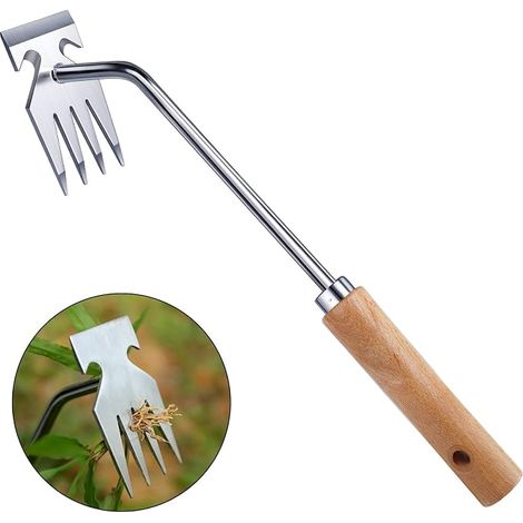 Sarcloir Acier Inoxydable Manche Bois pour enlever Mauvaises Herbes ameublir Sol, Outil Jardin