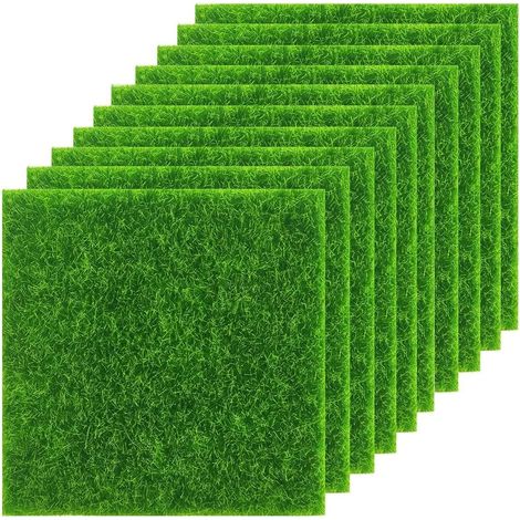 10 Piezas Estera de Césped Artificial, 15CM x 15CM Césped de Jardín Realista Césped Artificial de Hadas Alfombra de Césped Garden Micro Grass para Decoración de Casa Muñecas Ornamento Jardín (1/2)