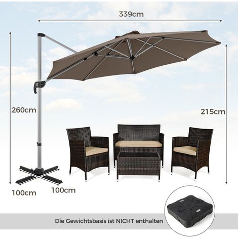 330 cm sonnenschirm mit kurbel amp upf 50 amp 360 drehbarer ampelschirm gartenschirm braun