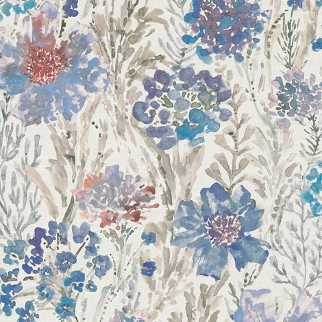 Carta da parati floreale Profhome 396953 Carta da parati TNT goffrata a caldo liscia in stile acquerello opaca blu bianco grigio 5,33 m2
