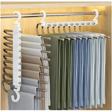 2 Hosenbügel, Edelstahl, rutschfest, platzsparend, horizontal/vertikal, für Jeans/Anzüge (1/5)