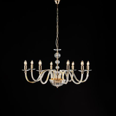 Ruben Lampadario in oro con vetro trasparente e strass 8 luci 116 Ø96 BL267-8-OR