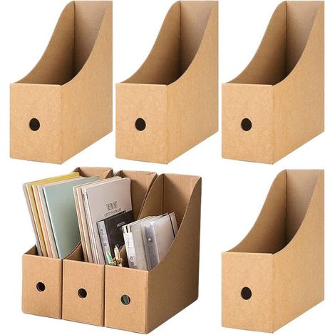 Nachhaltiges Aktenhalter-Set – 4-teilig – Kraftpapier – Zeitschriftenhalter aus Karton – Schreibtisch-Organizer – Büroaccessoires – Braun (1/5)