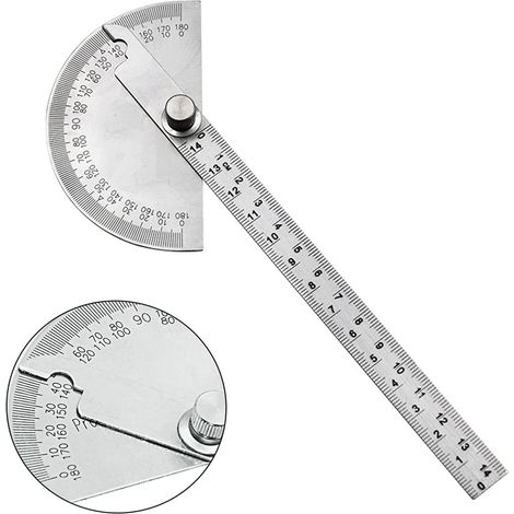 0-180 Degrés Rapporteur D'angle à Tête Ronde, Multifonctionnel En Acier Inoxydable Protractor Angle, Rapporteur D'angle tête Ronde Ingénieur Protractor pour Peinture Dessin