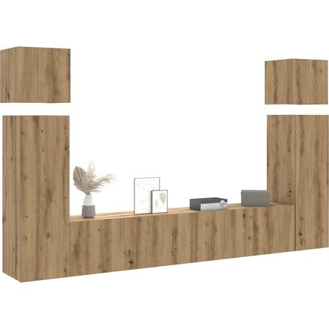 8-tlg. TV-Schrank-Set Wandmontage Artisan-Eiche Holzwerkstoff