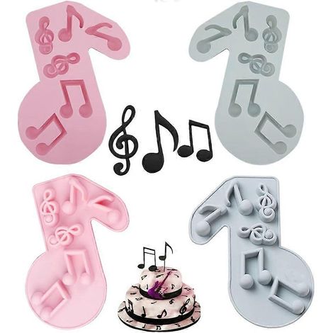 Moule en silicone en forme de note de musique (lot de 4), moule à fondant en forme de note de musique, moule à bonbons musical pour la décoration de gâteaux, la pâtisserie, le chocolat et les loisirs (1/5)