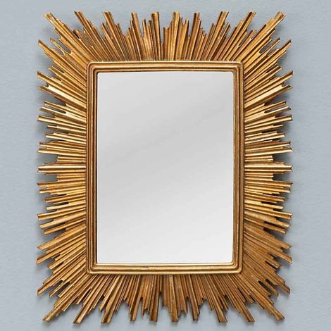 Miroir soleil convexe rectangulaire doré 24x29cm (1/3)