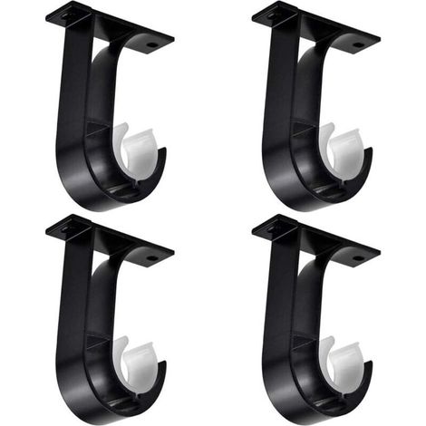 4 supports de tringle à rideaux, supports de tringle à rideaux noirs, supports de tringle à rideaux en alliage d'aluminium avec 8 vis, supports de tringle à rideaux à fixer au plafond (1/4)