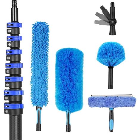 30 ft Telescopic Carbon Fiber Cleaning Rod Wolf Head Dust Duster Kit for Ceilings, Furniture, Blinds (1/5)