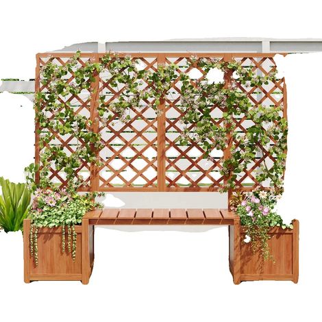 Bac à planter, support de treillis, banc, Marron + Bois Massif-1 (1/2)