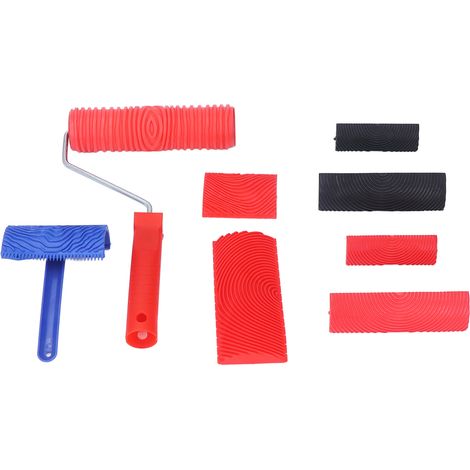 Lot de 9 outils caoutchouc à veiner le bois rouleau texture motif manche pour déco bricolage mur sol meuble clôture terrasse (1/5)
