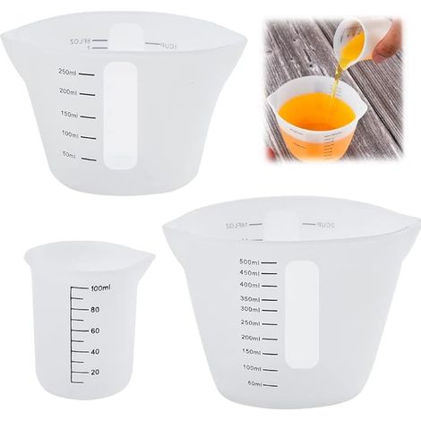 Tasses à Mesurer Silicone Verre Doseur pour Résine Epoxy DIY Gobelets 100ml/250ml/500ml Mélangeurs (1/5)