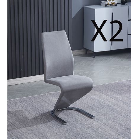 Lot de 2 chaises de salle à manger en tissu jarama coloris gris avec pieds coloris chromé - Longueur 54 x profondeur 64 x hauteur 100 cm -PEGANE-