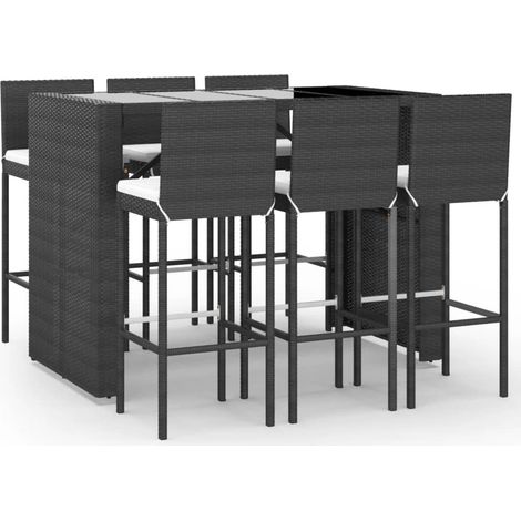 Ensemble de bar de jardin 7 pcs avec coussins noir poly rotin (1/5)