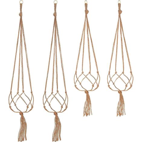 Ensemble de 4 supports pour plantes en macramé, pour intérieur et extérieur, en tissu fait main, comprenant 2 supports de 105 cm et 2 de 88 cm, avec 4 pieds. (1/5)