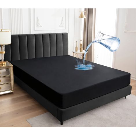 Protège Matelas imperméable 180x200cm, Premium Respirant Housse Matelas, Protège Matelas Bruit Housses, Imperméable Drap Housse (Noir) (1/5)