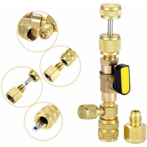 Ventileinsatz-Auszieher/Einbaugerät, SAE 1/4" und 5/16" Messing-Trennventil, Doppelgröße, zur Verhinderung von Kältemittellecks für R12, R22 und R410A. (1/3)