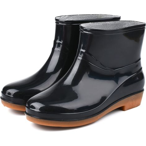 Bottes de pluie femme courtes antidérapantes, design arrondi en PVC noir, taille 40 (1/5)