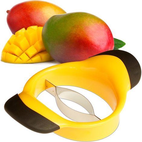 Mangoschneider rutschfeste Griffe Kunststoff Edelstahl schwarz gelb (1/5)