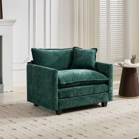 Cloud Sofa Single Seat (Ottoman is not included),Modern Sectional Couch, for Living Room Bedroom and Apartment,Comfy Double Layer Upholstered Seat Cushion,Breathable Chenille Fabric,Green,DE5011GN