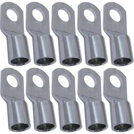 Lot de 10 Cosses Electriques à Oeillet Tubulaire - Oeil - Ø8mm - Non Isolées - pour Conducteur 35mm² - Connecteur de Fil Electrique - Serrage - Couleur Argent